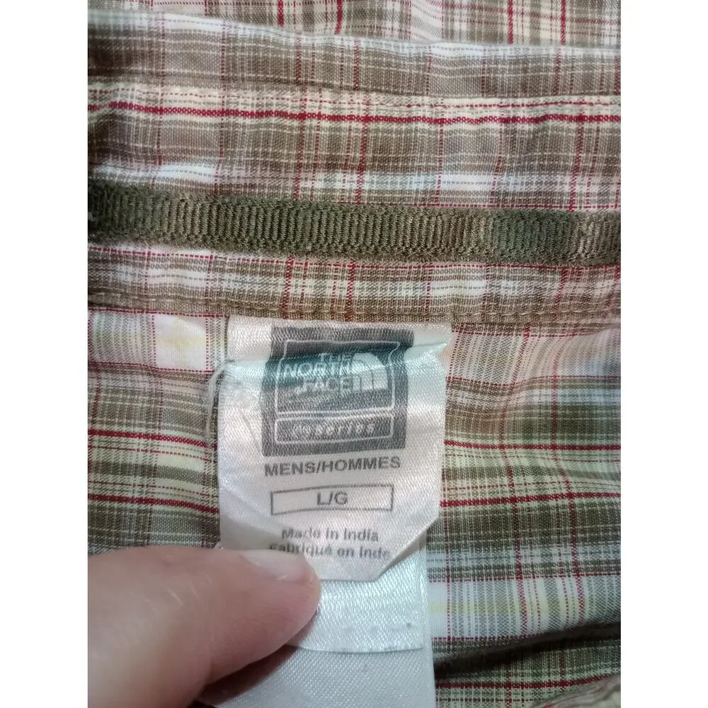 North Face Shirt Mens Large Brown Plaid Short Sleeve Button Up Outdoors Casual‎